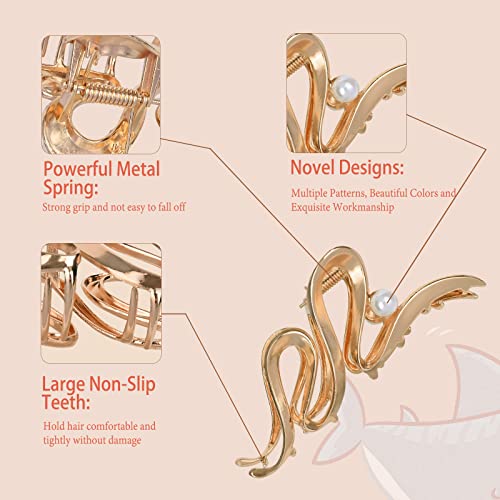 Yonchic 3-Piece Metal Hair Clips, Golden Bamboo Hair Claw for Thin/Medium Thick Hair, Elegant Bowknot Barrettes, Strong Hold Hair Clamps Non Slip Cute Pearl Hair Catch Clip Accessories