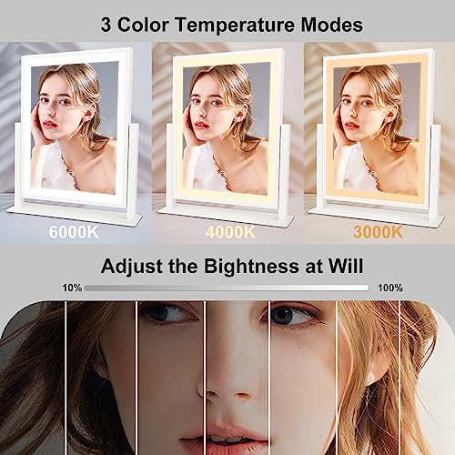 Beelux Vanity Mirror with Lights,15.3" Makeup Mirror with Light Smart Touch Control Dimmable 3 Modes Lighted LED Mirror 360¡ÆRotation White for Christmas Birthday Thanksgiving Mother's Day