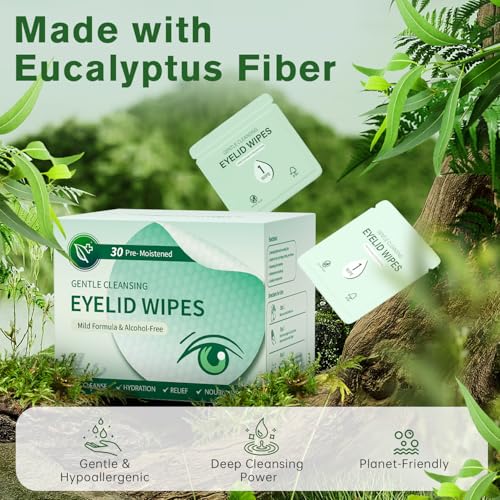 Eyelid and Lash Cleansing Wipes ? Hypoallergenic Tea Tree Oil Eye Wipes for Dry Eyes, Blepharitis & Sensitive Skin ? Pre-Moistened, Individually Wrapped Pads for Daily Eye Care ? 60 Count