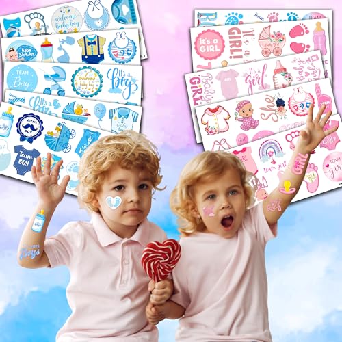 Gender Reveal Temporary Tattoos - 100 PCS Pink Blue