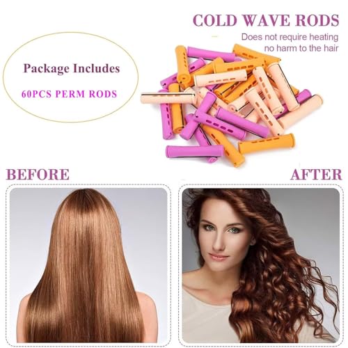 60 Pcs Perm Rods Set for Natural Hair - 3 Sizes Cold Wave Rods