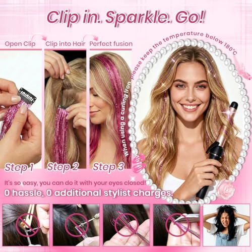 LORIEN Clip-In Hair Tinsel, 14 Pcs 22 Inch Sparkle Extensions