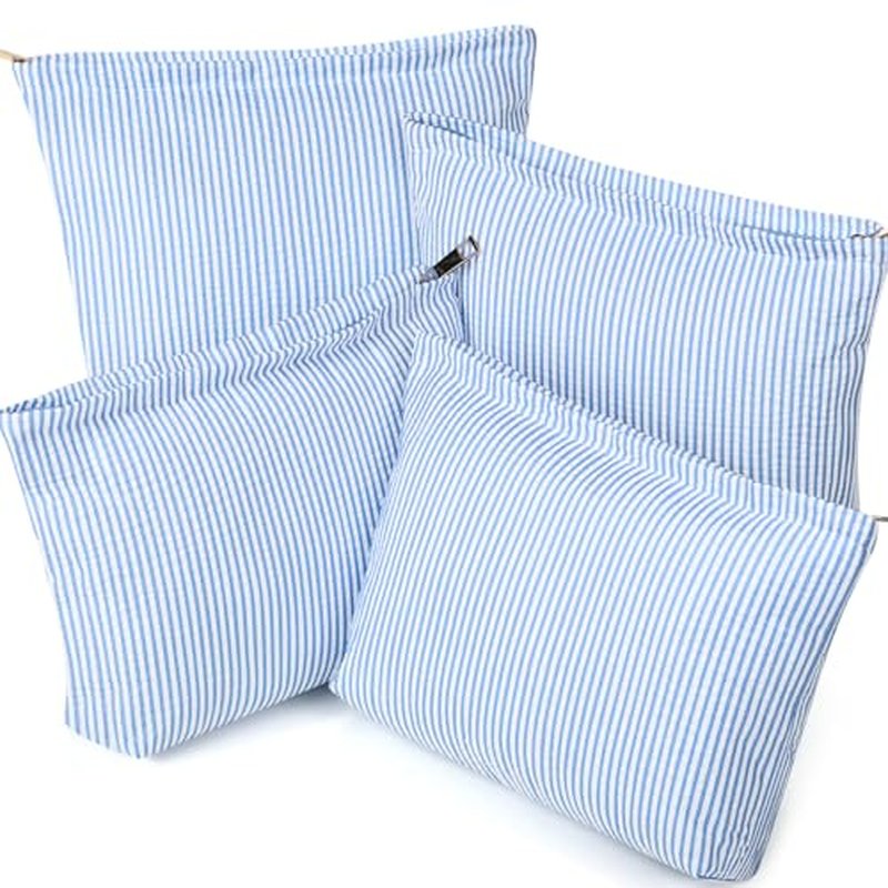 Sanwuta 4-Piece Seersucker Striped Makeup Bag Set, Blue