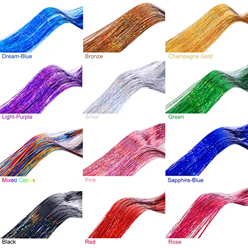 Hair Tinsel Kit 12 Colors 2400 Strands with Tools