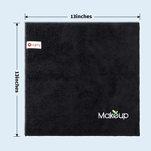 Orighty Microfiber Makeup Remover Cloths - Super Soft, Quick Dry Face Towels for Cleansing, 13 x 13 Inch, 6 Count, Black