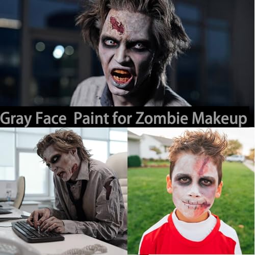 Black White Grey Face Paint Kit with Sponge & Brush for Halloween Cosplay