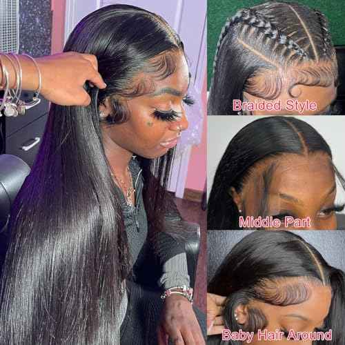 Straight Human Hair Wigs for Black Women Lace Front Wigs Pre Plucked Glueless 13x6 HD Lace Front Wigs Human Hair 180% Density Straight Frontal Wigs Human Hair 32 Inch