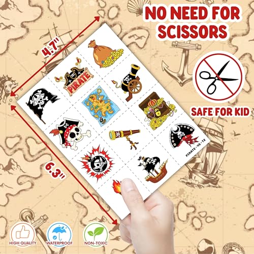 72-Piece Pirate Party Favors Set - Temporary Tattoos & Slap Bracelets