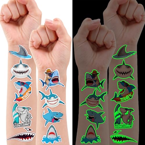 96 Pcs Glow In The Dark Shark Temporary Tattoos
