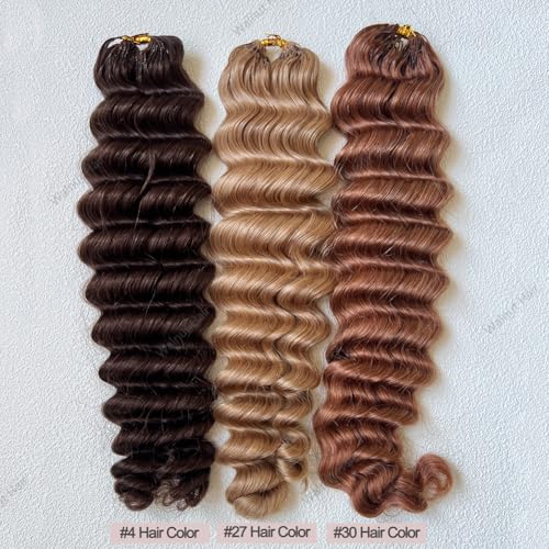 Deep Wave Crochet Human Hair Extensions Walnut #30 16 Inch Natural Braid Bundles