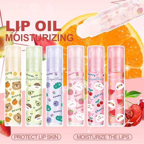 6-Pack Roll On Lip Gloss Oil Set - Hydrating Fruit Flavors