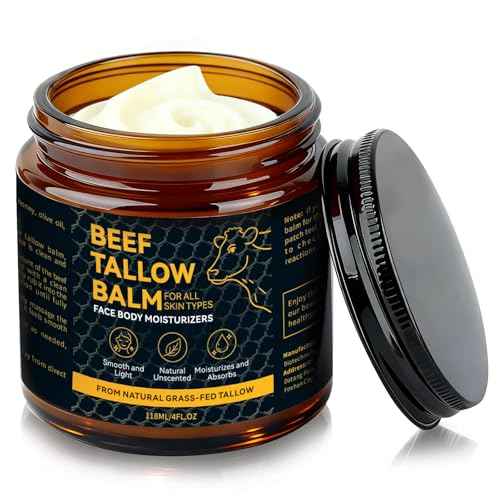 Beef Tallow for Skin, Natural Tallow Balm with Raw Honey and Beeswax for Face, Deep Nourishing Moisturizers, Grass-Fed Beef Tallow Cream for All Skin Types