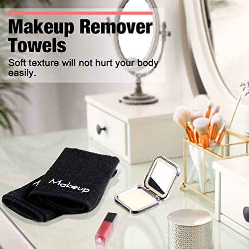 Chumia 100 Pcs Makeup Remover Cloths 13 x 13 Inch Makeup Towel Face Washcloths with Embroidery Black Reusable Washcloths Soft Cleansing Face Towel for Women