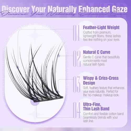 Natural Lash Clusters Kit Wispy Lash Extension Kit Waterproof Lash Clusters C Curved Cluster Eyelash Extensions Kit 144pcs Individual Lashes 10-16mm Eyelash Extension Kit by Lanflower