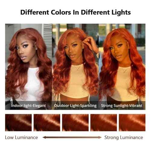Ginger Orange 30 Inch Lace Front Wigs Human Hair Body Wave Wavy 13x6 HD Lace Front Glueless Ginger Wig Human Hair 180% Density Transparent HD Lace Frontal Wigs Pre Plucked Hairline