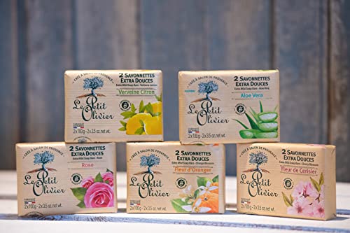 Le Petit Olivier Extra Mild Soap Bars - Aloe Vera - Gently Cleanses Skin - Delicately Perfumed - Vegetable Origin-Based - 2 Pc