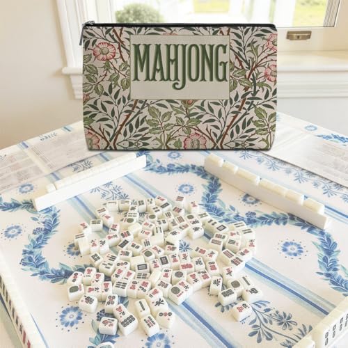 Mahjong Tile Bag - Retro Floral Canvas Case for American Sets