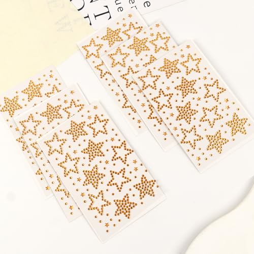 Totelux 6 Sheets Star Face Gems Gold Star Rhinestones Face Jewels Stickers Crystal Body Eye Temporary Tattoo for Women Makeup Eid Mubarak New Year Birthday Party Costume Cosplay Accessories