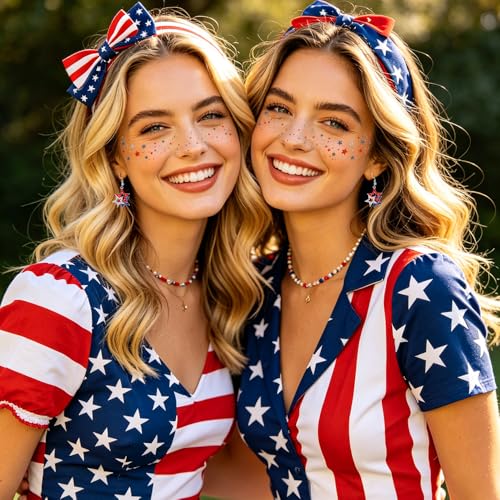 4th of July Face Tattoos & Star Earrings Set