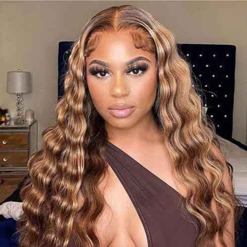 P4/27 Human Hair Bundles Loose Deep Wave Ombr? Highlighted Bundle with Closure-18,20,22+18inch, 10A Brazilian Loose Wave Raw Bundles Human Hair with 4x4 Lace Closure Honey Blonde Brown Color
