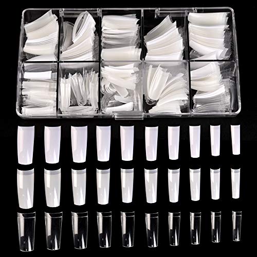 KADS French Nail Tips 500PCS Flake Nails Half Cover 10 Sizes Artificial False Nails Lady French Acrylic with Box for Nail Salon and DIY Nail Art (HC15)