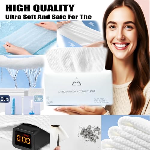 Cotton Facial Dry Wipes 100 Count, Deeply Cleansing Disposable Face Towel Cotton Tissue, Multi-Purpose for Skin Care, Facial Tissue for Cleansing, Skincare and Makeup Remover