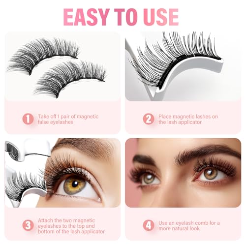 Magnetic Eyelashes with Easy Applicator, Natural Looking Magnetic Lashes for Daily & Special Events, Reusable False Eyelashes with Tool, Magnetic Eyelashes Natural Look That Lasts All Day