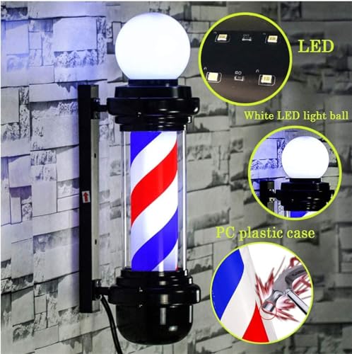 35-inch LED Barber Pole Light with Red White Blue Stripes