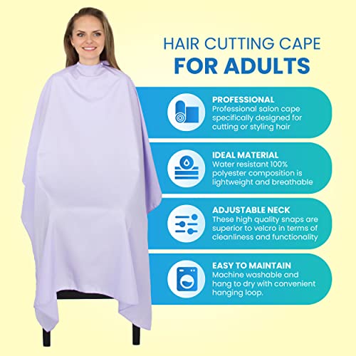 Hair Cutting Cape for Adults - Large Lightweight Water Resistant Salon Cape - Snap Closure - 60in x 57.5in - Haircut Cape - Hair Cape - Barber Capes (Lavender Purple)