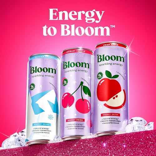 Bloom Nutrition Sparkling Energy Drink - 180mg Caffeine, Zero Sugar, 12 Pack