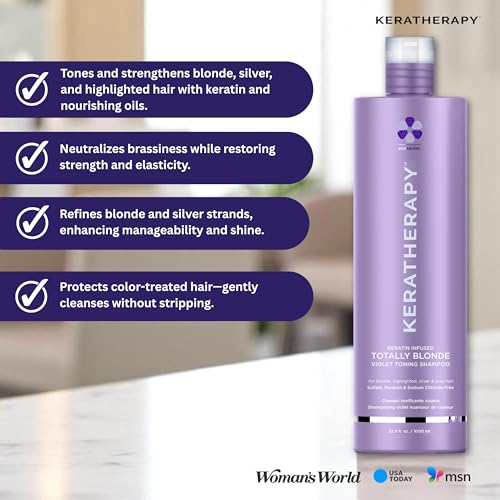 KERATHERAPY Keratin Infused Totally Blonde Violet Toning Shampoo, 33.8 fl. oz., 1000 ml - Violet Shampoo for Blonde Color Treated Hair, Brassy, Silver, & Highlighted - Sulfate & Paraben Free