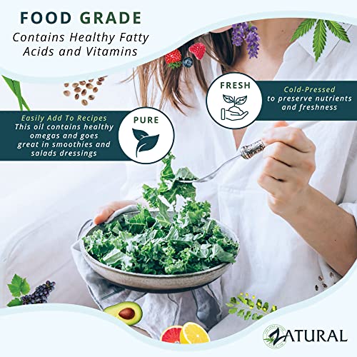 Zatural 100% Pure Hemp Seed Oil - Food Grade & Cold Pressed - Virgin Hemp Oil for Cooking, Smoothies, and Salads (1 Gallon)