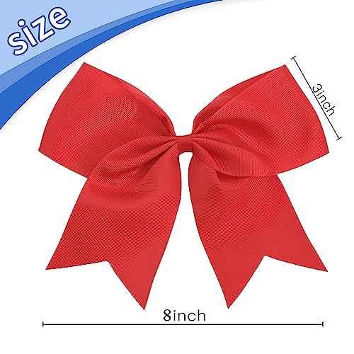 24Pcs 8" Large Cheer Hair Bows for Girls Ponytail Holder Grosgrain Ribbon Cheerleading Bows Elastic Hair Tie Bands for Girls Teens Softball Cheerleader Sports (Red)