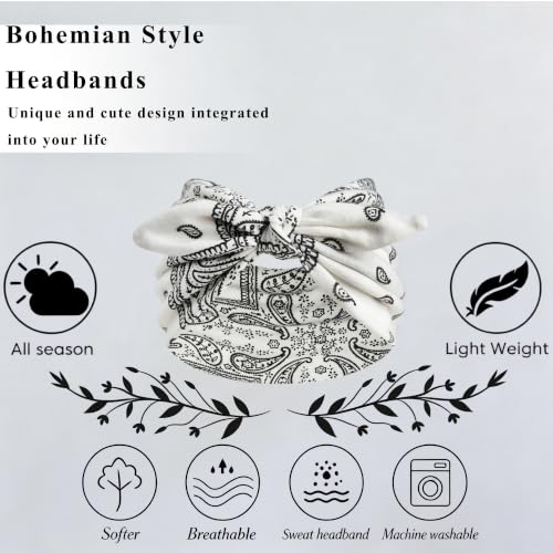 FULZTEY Wide Bow Headbands for Women - 4PC Paisley Print Set