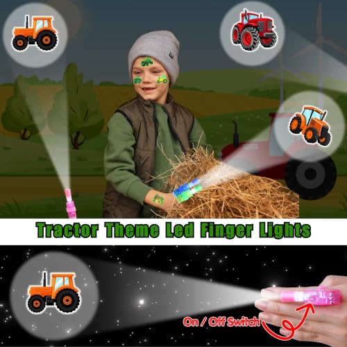 Tractor Party Favors Set - 24 LED Finger Lights & 48 Glow Tattoos