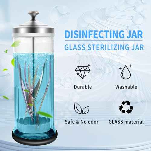 42.3 Oz Barbicide Disinfectant Jar with anti-slip pad, Disinfectant Jar Large for Nail Tools, Barber Shop&Spa Implements Barbicide Containers with Removable Straining Tray(1250 ml)