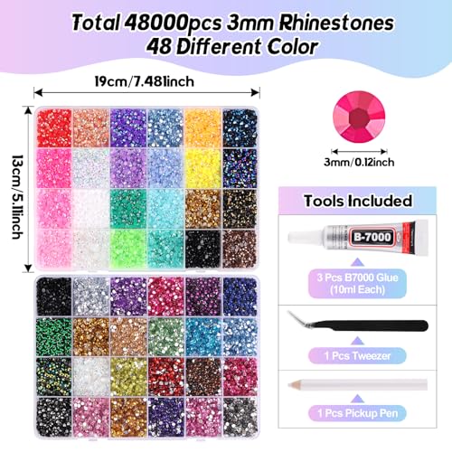 EBANKU 3mm Rhinestones Kit with 48000 Pcs for DIY Crafts