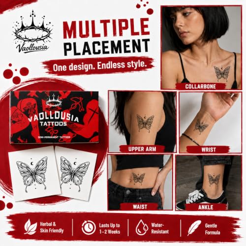 Vaollousia Semi Permanent Temporary Tattoos for Women Men