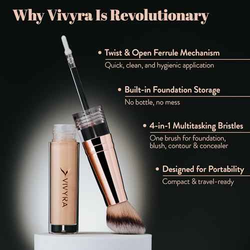 Contoured Foundation Brush | Multipurpose Foundation Brush for Liquid & Cream Foundation- with Built-in Container | Contour, Concealer & Blush Makeup brush | Ultimate Travel Makeup Tool