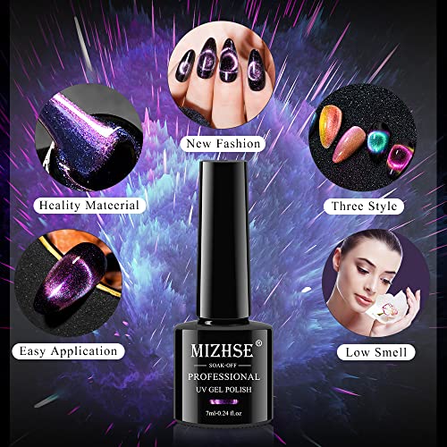 MIZHSE 9D Cat Eye Gel Nail Polish, Magnetic Gel Polish Set, Auroras Snowlight Chameleon Effect Soak Off UV LED with Magnet Stick Gel Nail Polish Set 10pcs (9D Collection 2)