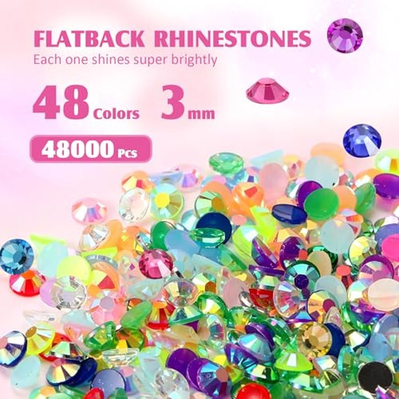 TGAHY 48000 Pcs Rhinestone Kit - 48 Colors 3mm Flatback Gems