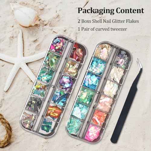 Aurora Shell Nail Glitter Flakes,Holographic Irregular Abalone Slices Sea Shell Sequins Nail Charms,Spring Summer DIY Manicure Paillette Accessories for Nail Art Decoration 3D Sparkly Nail Art Tips