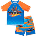 Hot Wheels Raglan Rash Guard and Swim Trunks UPF 50+ Outfit Set Toddler to Big Kid Sizes (2T - 10-12)