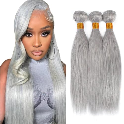 Silver Grey Straight Hair Bundles 24 26 28 Inch - 3pc
