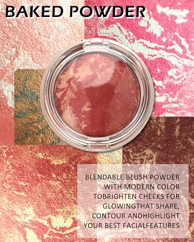 Peachy Pink Baked Blush Powder Palette with Shimmer