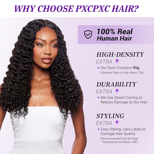 PXCPXC Burmese Curly Water Wave Hair Bundles 3Pcs 18 20 22 Inch Natural Black