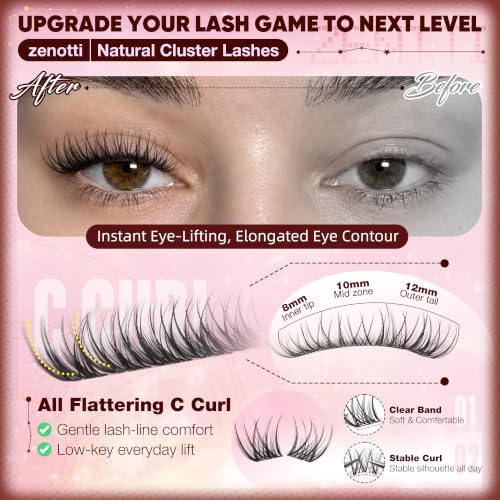 Wispy Natural Lash Clusters 8-12mm Short Eyelash Extensions C Curl DIY by zenotti