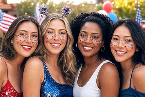 4th of July Face Tattoos - 30 Sheets Patriotic Red White Blue