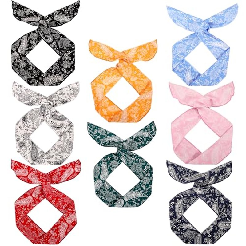 Paisley Wire Headbands for Women - 8 Pack Twist Bow