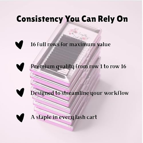 Single Lengths Tays - D Curl, Ultra Black, (14mm / 0.07mm), 16 Rows, Professional Use, Classic and Volume Eyelash Extensions